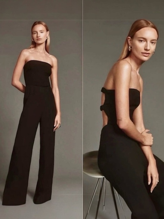 Reformation Pants - REFORMATION 70s Strapless Crepe Open Back Ruched Straps Wide Leg Jumpsuit